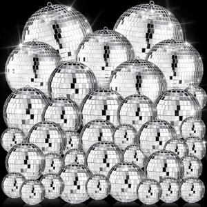 Hoolerry 65 Pcs Disco Balls Decorations Assorted Size Disco Ball Ornament Reflective Hanging Mirror Ball Mini Large Silver Balls for Carnival Wedding Dance Ballroom Stage(6/4/ 2/3.15/1.2 in)
