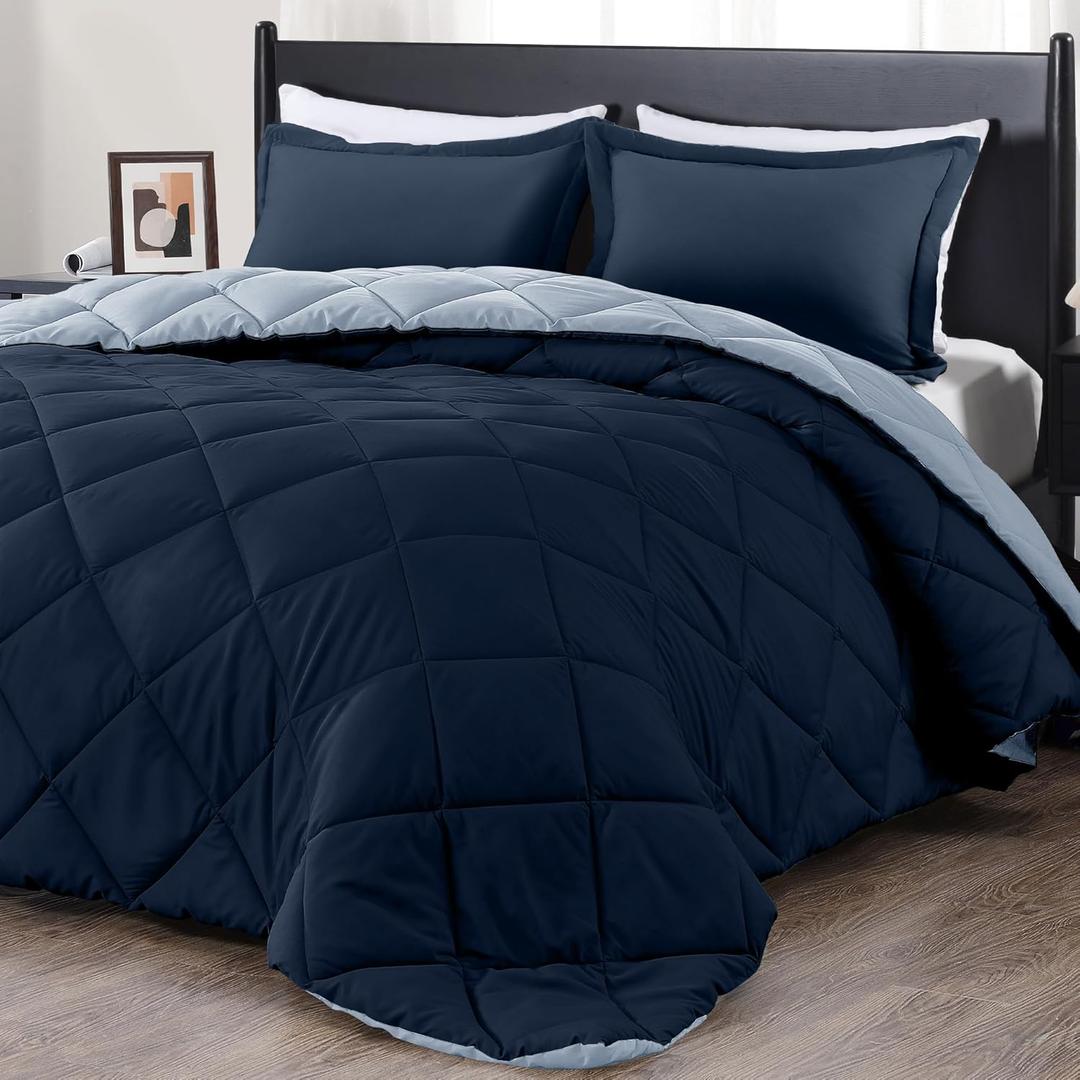 downluxe Queen Comforter Set - Blue and Sapphire Queen Comforter, Soft Bedding Sets for All Seasons -3 Pieces - 1 Comforter (88"x92") and 2 Pillow Shams(20"x26")