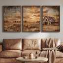 Large Farmhouse Landscape Wall Art for Living Room, Set of 3 20x30 In, Brown
