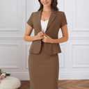 Allegra K Women's Suits 2 Piece Skirt Set Business Professional Outfits Short Sleeve Blazer Pencil Skirt Suit, L