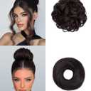 2PCS Messy Bun Hair Piece-Large Wavy Curly & Donut Updo Hair Pieces Set, Scrunchies Synthetic Chignon Ponytail Extensions Thick Updo for WomenBrown Black