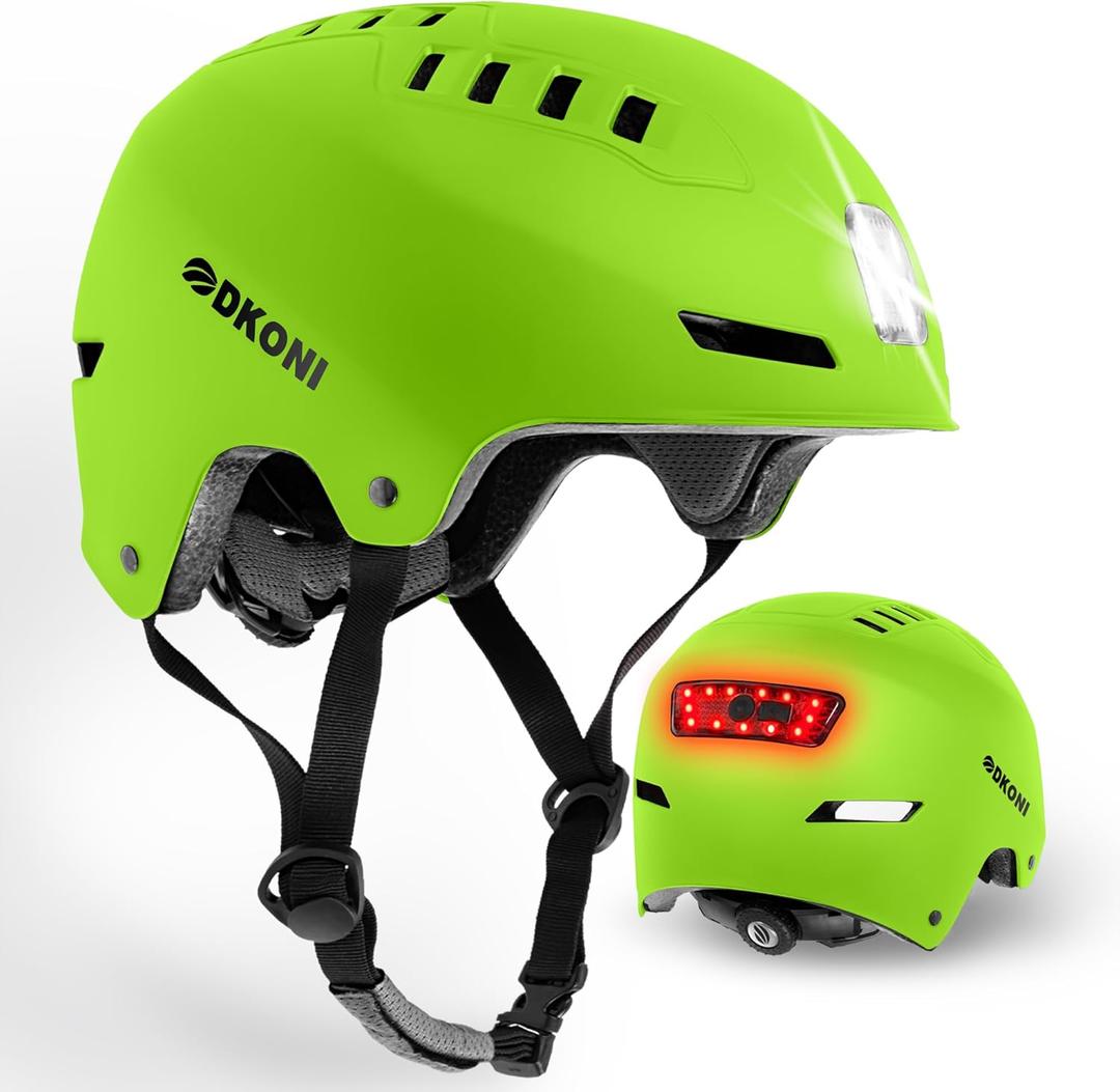 DKONI Bike Helmet with LED Lights Bicycle Helmets Commuter Cycling Helmet USB Rechargeable Front & Back LED Light Helmet for Adult Men Women (Medium: 20.5-22.5inch (52-58cm), Yellow)