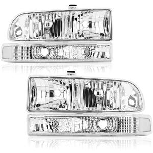 Headlight Assembly Compatible with 1998 1999 2000 2001 2002 2003 2004 2005 Chevy Blazer Headlights, 98-04 Chevy S10 Pickup Headlamp w/Bumper Lights 4Pcs, Chrome Housing Clear Corner
