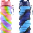 Collapsible Water Bottle for Adults, Boys, Students, Kids, Reusable Silicone Foldable Water Bottles for Travel Camping Hiking Sports,Leak-Proof Portable Sports Water Bottle (Pink & Blue)