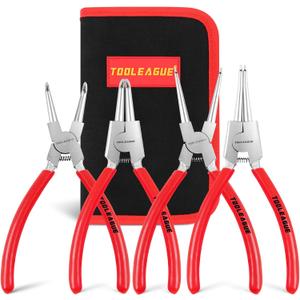 TOOLEAGUE 4 Pcs Snap Ring Pliers Set, Circlip Pliers, 7 inches Internal/External Heavy Duty for Ring Remover Retaining Straight Bent Lock Pliers Set (Red)