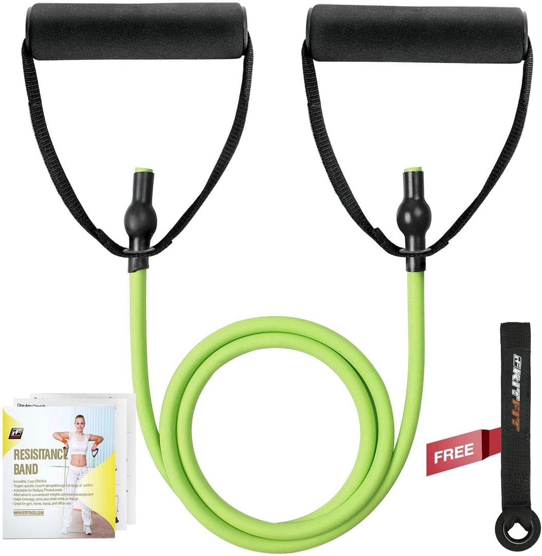 RitFit Single Resistance Exercise Band with Comfortable Handles - Ideal for Physical Therapy, Strength Training, Muscle Toning - Foam Padding Door Anchor and Starter Guide Included (8-12lbs)