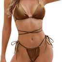 Bikini Sets for Women Sexy Halter Two Piece Sexy Swimsuit String Tie Side Bathing Suit (Brown, L)