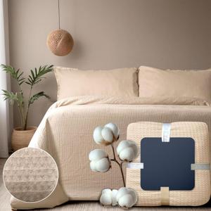 Waffle Duvet Cover King - 100% Cotton Waffle Knit Duvet Cover King - Soft and Breathable Duvet Cover Set for All Seasons - Luxurious 3D Waffle Weave Bedding - 3 PCs Set - (King, 104"x90") - Beige