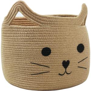 Large Woven Jute Rope Storage Basket, Baby Laundry Basket Organizer for Toys, Blanket, Clothes, Towels, Gifts | Pet Gift Baskets for Cat, Dog - 15.7" L11.8" H