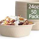 Homestockplus [50 Pack] 24 Oz Disposable Paper Bowls  Heavy Duty Disposable Bowls  Made from Natural Bagasse for Cereal, Rice, French Fries  Convenient and Compostable