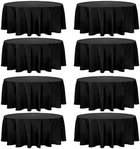 8 Pack Round Tablecloth 90 Inch Round Table Covers Bulk Washable Polyester Fabric Round Table Clothes for Wedding Party Reception Banquet Buffet Restaurant (Black, 90 Inch)