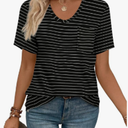 WIHOLL Women Summer T Shirts Short Sleeve Rounded V Neck Pocket Tee Tops M Size