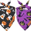 Realeaf Halloween Dog Bandanas 2 Pack, Reversible Orange Pumpkin Pet Scarf for Boy and Girl, Premium Durable Fabric, Holiday Bandana for Small Medium Large and Extra Large Dogs (Large)