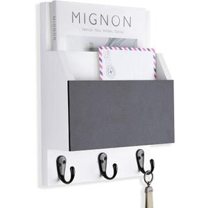 Key and Mail Holder for Wall Mount, Entryway Mail Holder with 2 Slot, Key Holder with 3 Sturdy Hooks for Coat, Dog Leash, Decorative Key Rack (8.86W x 11.42H x 3D) (White)