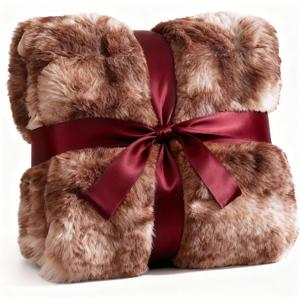 Fluffy Throw Bubble Blanket Twin Size - Faux Fur Throw for Couch or Bed - Plush Soft Extra Thick Faux Fur Rabbit Blanket - Warm & Breathable - Luxury Minky Tie Dye Bedding - 60" x 80", Marble Brown