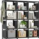 Mavivegue Book Shelf, 12 Cube Storage Organizer, DIY Bookcase, Metal Bookshelf,Tall Book case for Bedroom, Living Room,Office,Closet, Black Cubicle Rack