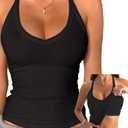 Danysu V Neck Cotton Tank Tops with Built-in Shelf Bra Sleeveless Racerback Fitted Basic Cami Shirts S