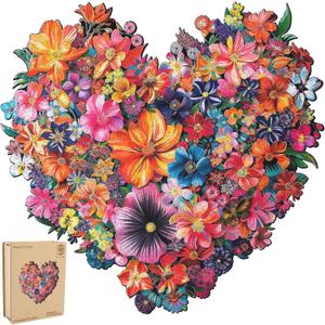 Mys Aurora Puzzles for Adults Heart Flower Wooden Puzzles, 500 Pieces Unique Shaped Jigsaw Puzzles for Adults, Fun Challenge Family Game 16.7'' x 16.2''