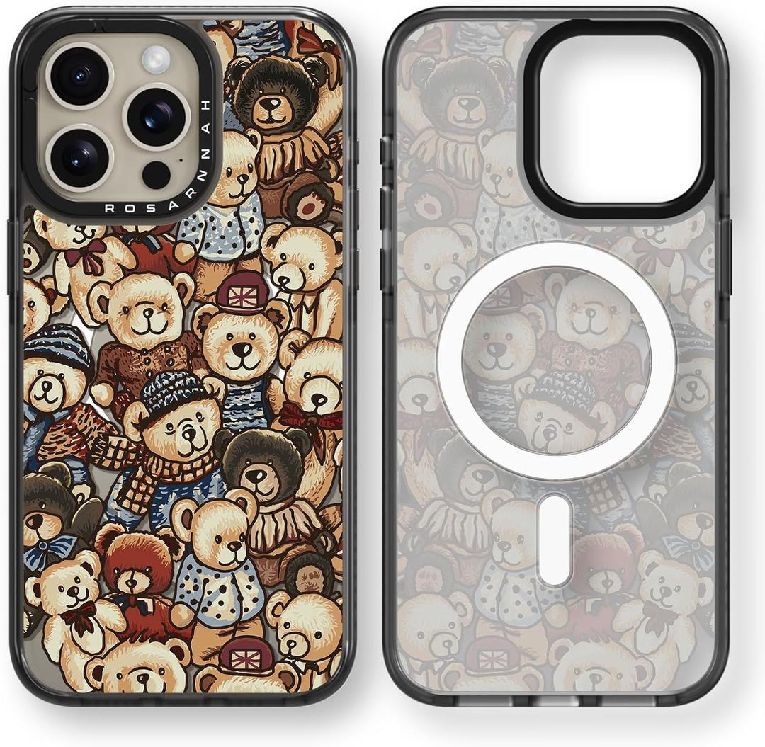 Magnetic for iPhone 15 Pro Magsafe Case Cute Aesthetic - Durable Shockproof 6.6 ft Drop Impact Phone Case Cover with Funny Fashion Bear 6.1" Black