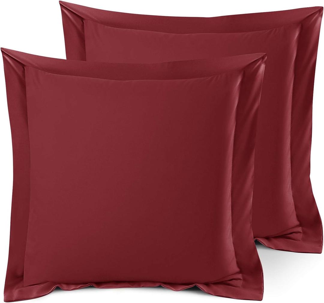 Nestl Soft Pillow Shams Set of 2 - Double Brushed Microfiber Pillow Covers - Hotel Style Premium Bed Pillow Cases, with 1.5 Decorative Flange, Euro 26"x26" - Burgundy