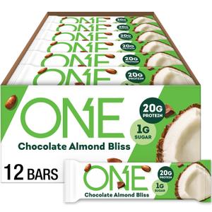 ONE Protein Bars, Chocolate Almond Bliss, Gluten Free with 20g Protein and 1g Sugar, Pantry Staples, 2.12 oz (12 Pack), Packaging May Vary