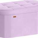 SONGMICS Folding Ottoman with Storage, Oval Bench, Velvet Fabric, 15"D x 30"W x 15"H