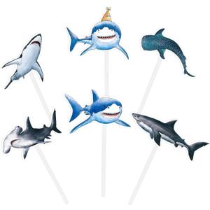 WERNNSAI 36 PCS Shark Cupcake Toppers - Shark Cake Toppers Ocean Birthday Party Decorations Summer Cake Toppers Under The Sea Cake Decors for Kids Ocean Baby Shower Party Supplies