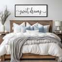Sweet Dreams Wall Decor Above Bed Sign 24''x10'' Large Wood Framed Master Bedroom Guest Room Sweet Dreams Signs Farmhouse Rustic Wall Art Decoration (Black)