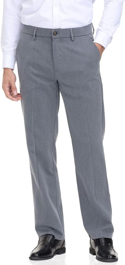 Soojun Men's Classic Fit Flex Waist Flat Front Dress Pant (Gray)