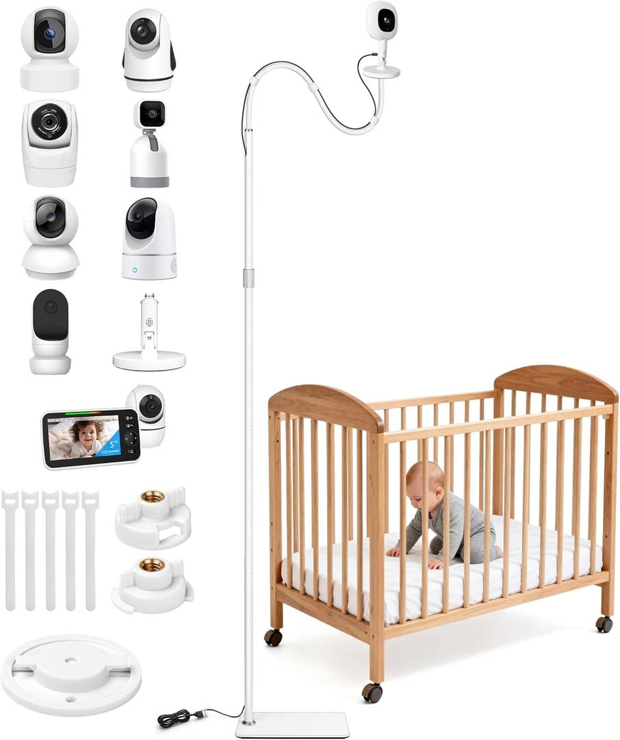 82" Adjustable Height Baby Monitor Floor Stand with Flexible Gooseneck - No Drill & Tool-Free,Sturdy Base,Fits Nanit Pro & Flex,HelloBaby,Kasa,Tapo & Most Baby Monitor Cams (Camera Not Included)