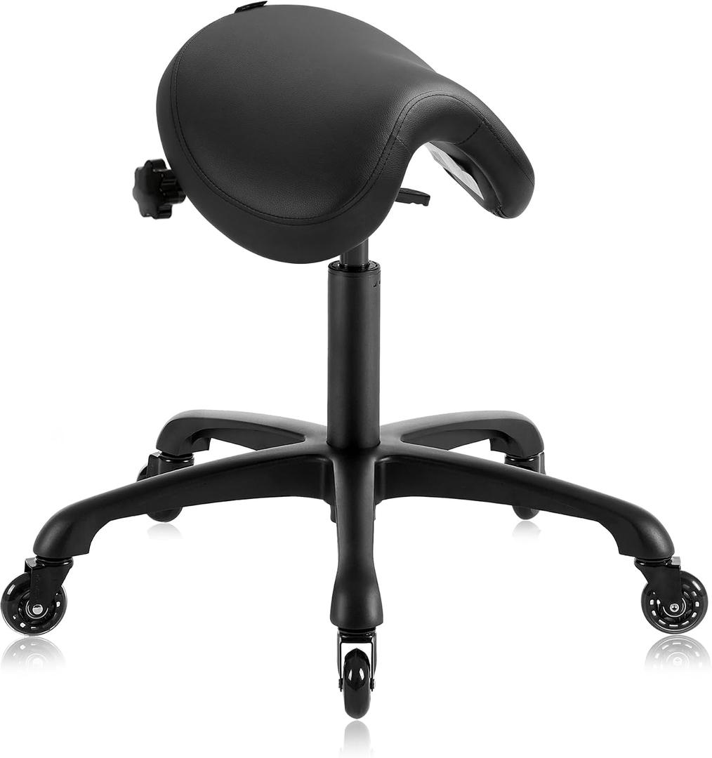 Premium Multifunctional Ergonomic Saddle Chair 507 INOA for Hygienic Clinic, Spa, Massage, and Dental Hygienist - Rolling Swivel Stool (Black, Standard 507)