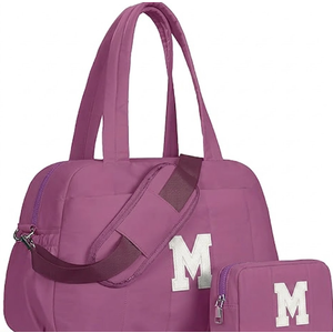 Duffle Bag with Initial, Spend The Night Bags for Women，Overnight Bag with Wet Pocket，Sister Gift, Gifts for Women-Lightweight Travel Bag Personalized Gym Tote with Makeup Pouch, Grapepurple