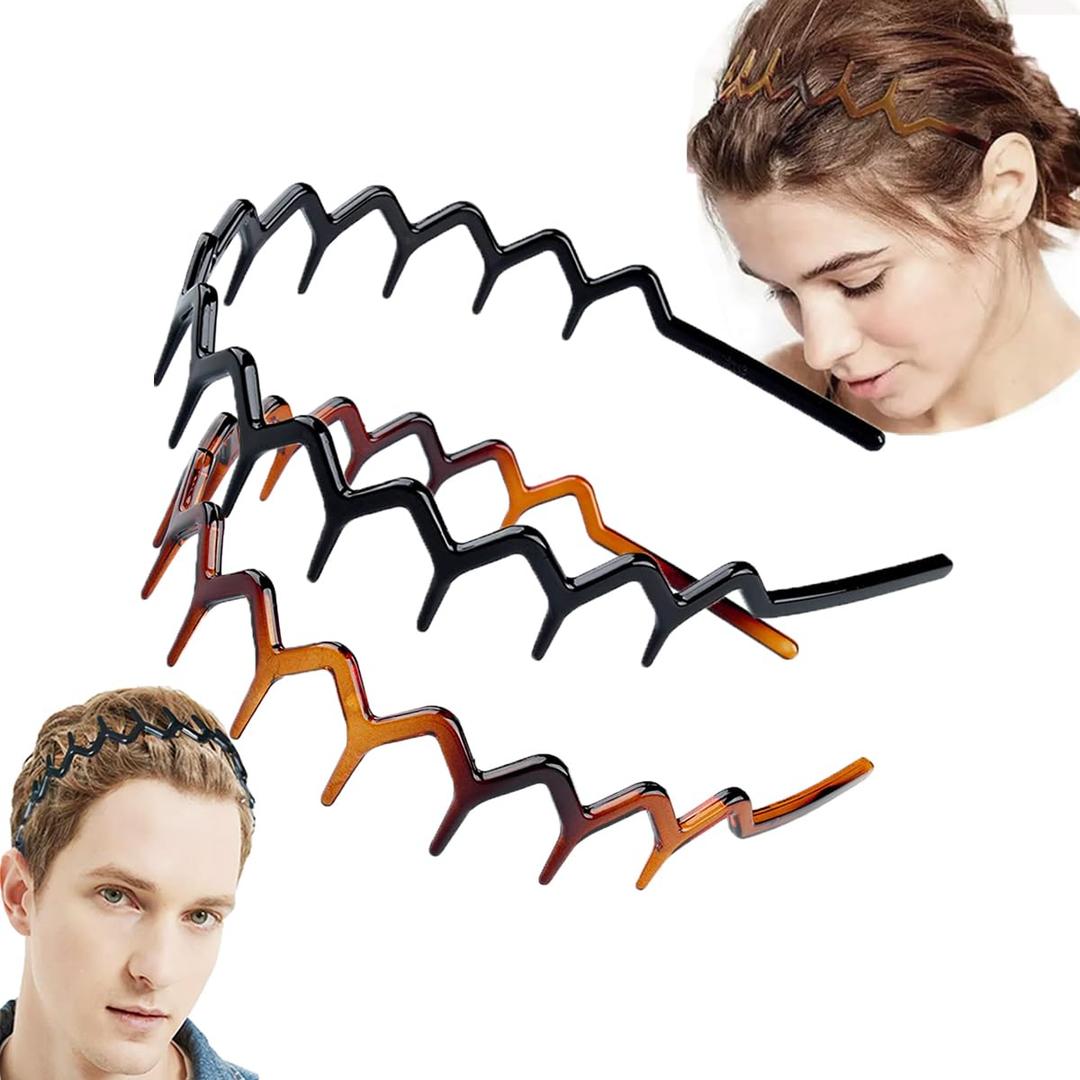 Fashion Wide Zig Zag Headbands for Women and Men - Plastic Wavy Hair Band with Teeth Comb - Classic 90s Hair Accessories for Face Washing Skin Care Makeup Hair Holder Everyday Use