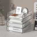 FANXIYQ 4-Tier Acrylic Paper Tray Organizer | Clear Stackable Desk Organizer for Documents, Letters, A4 Paper | Modern Office/Classroom/Home Organization