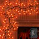 9FT 72 LED Halloween Decorations Willow Vine Twig Garland with Timer & 8 Modes Orange Lights, Battery Operated Halloween Garland for Mantel Table Indoor Home Decor