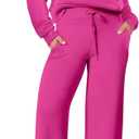 ANRABESS Women 2 Piece Outfits 2025 Fall Fashion Airport Wide Leg Pants Lounge Set Leisure Travel Vacation Clothes Sweatsuits (Large, Hot Pink)