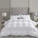 Luxurious All-Season Goose Down Feather Fiber Comforter Super King Size Duvet Insert (120x120), Exquisite Pinch Pleat Design- White, Premium Baffle Box, 100% Egyptian Cotton Cover, 85 oz. Fill Weight