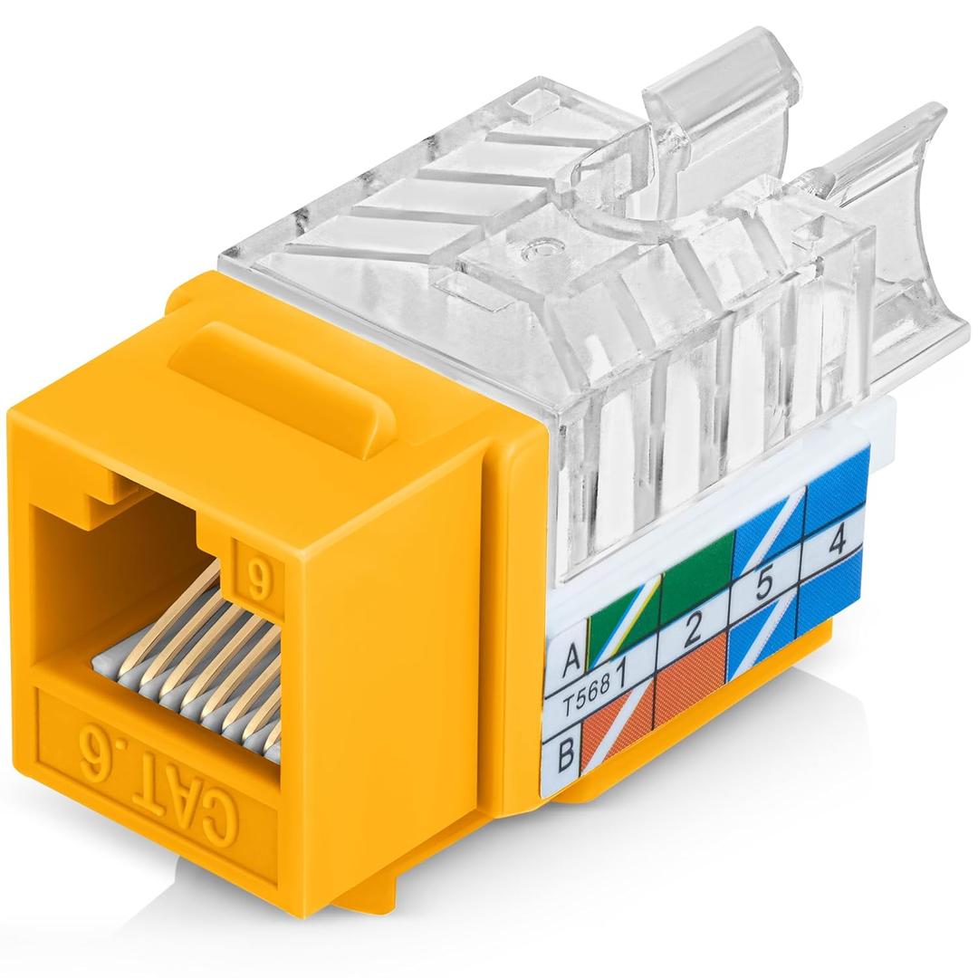 Everest 45 Angled RJ45 Cat6 Keystone Jacks 100-Pack in Yellow - Slim Profile Female RJ45 Connectors - Cat 6 Keystone Jack - Compatible with 45 Angled Speed Termination Tool - 45Term (B0BL3GS7ZY)
