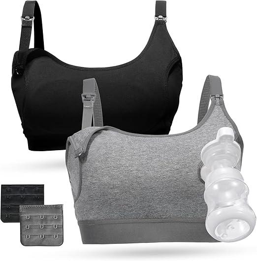 Momcozy Pumping Bra, Pumping Bra Hands Free All Day Wear Pumping & Nursing Bra in One Holding Breast Pump for Spectra, Medela, XL