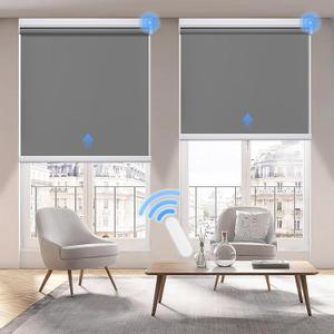 Grandekor Motorized Roller Shade with Remote Control,Motorized Blinds 100% Blackout Electric Shades, Cordless Window Blinds Shades for Bedroom Living Room Office,Dark Grey,W39 xH72 (39"W x 72"H, Dark Grey)