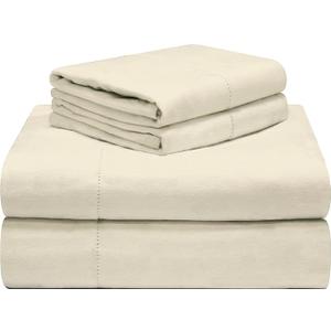 Celeste Home California King Sheet Set 190 GSM Ivory Warm & Cozy 100% Cotton Flannel Preshrunk Extra Soft Deep Pockets Easy Fit Elastic All Around