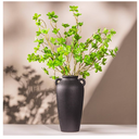 12 Inch Tall Black Ceramic Vase, with 5 Branches of 25 Inch Faux Artificial Vibrant Greenery Stems Set, Textured Minimalist Jug, Fake Stem Plants, Decorative Farmhouse, Console Table Centerpiece Decor