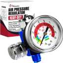 LE LEMATEC Air Compressor Regulator Valve with Pressure Gauge, for Precise Control in Air/Pneumatic Tool Applications, Spray Painting, Tire Inflation and More,  NPT, 0-150 PSI (AR-01)