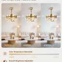 42 Inch Retractable Ceiling Fan with Lights, Gold Fandelier Chandelier Fan with Remote, 6-Speed Silent DC Motor, 3000K-6500K Dimmable LED Light, Modern Ceiling Fan for Bedroom Living Room Dining Room