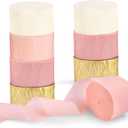Riqiaqia Streamers Party Decorations,8 Rolls Pink Gold Crepe Paper Streamers for Wedding, Birthday, Bachelorette, Bridal Showerand Baby Shower Girl