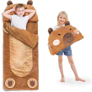 iPlay, iLearn Kid Sleeping Bag, Plush Capybara Slumber Bag, Toddler Girl Boy Nap Mat, 2 In 1 Brown Animal Pillow, Happy Travel Sleepover Daycare Preschool Birthday Gift for Age 3 4 5 6 7 8 10 12 Child