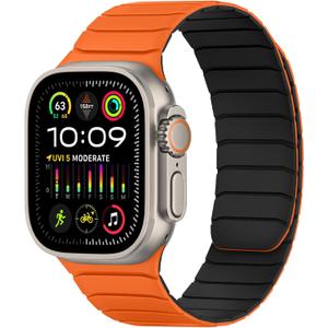 Tasikar Magnetic Bands Compatible with Apple Watch 49mm 46mm 45mm 44mm 42mm Soft Silicone Replacement Loop Wristband for iWatch Ultra 3 2 1 SE Series 11 10 9 8 7 6 5 4 3, Orange-Black
