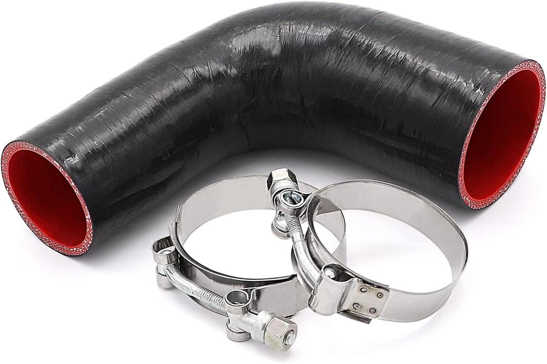 90 Degree Elbow Reducer Coupler Silicone Hose 4-Ply 2inch to 2 1/ 2-inch for Turbo/ Intercooler/ Intake Piping, Length 120mm Thickness 5mm with T-Bolt Clamp