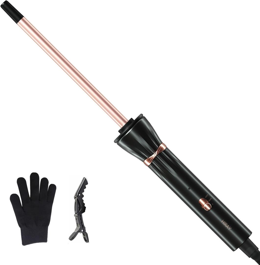 HIRAY 3/8 Inch Curling Iron,9mm Tiny Curling Wand,Ceramic Small Barrel Curling Iron with Adjustable Temperature,Fast Heating,for Short & Long Hair (Rose Gold)