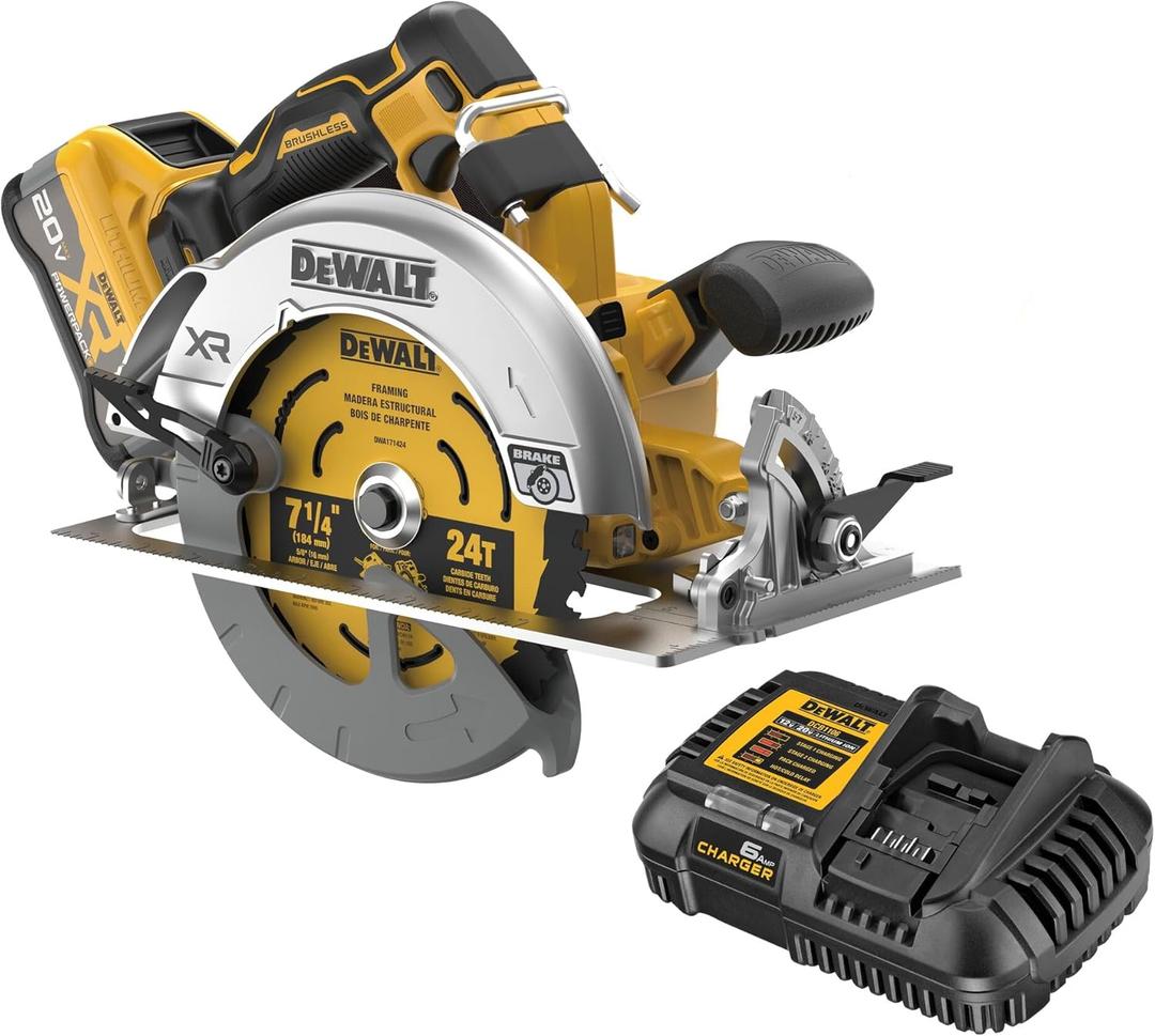 DEWALT 20V MAX XR Brushless Cordless 7-1/4 in. Circular Saw Kit with Battery and Charger (DCS590WW1)